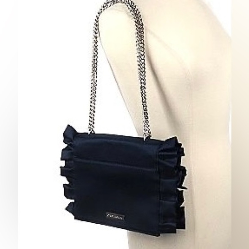 Christian Siriano blue ruffle chain strap bag - Picture 3 of 11